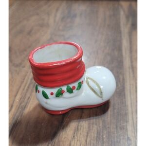 MCM Christmas Ceramic Toothpick Holder Santa's Boot Made In Japan 1950s